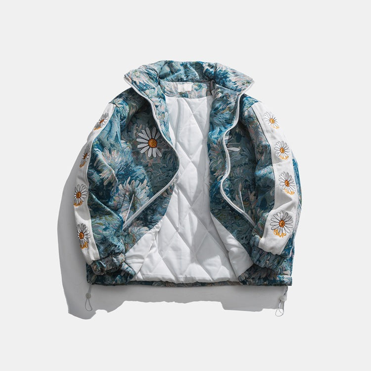 Daisy Flower Embroidered Jacket, Cotton Padded / Unisex Fit