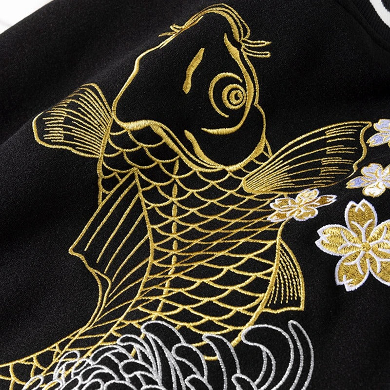Koi Fish Embroidery Varsity Jacket Unisex