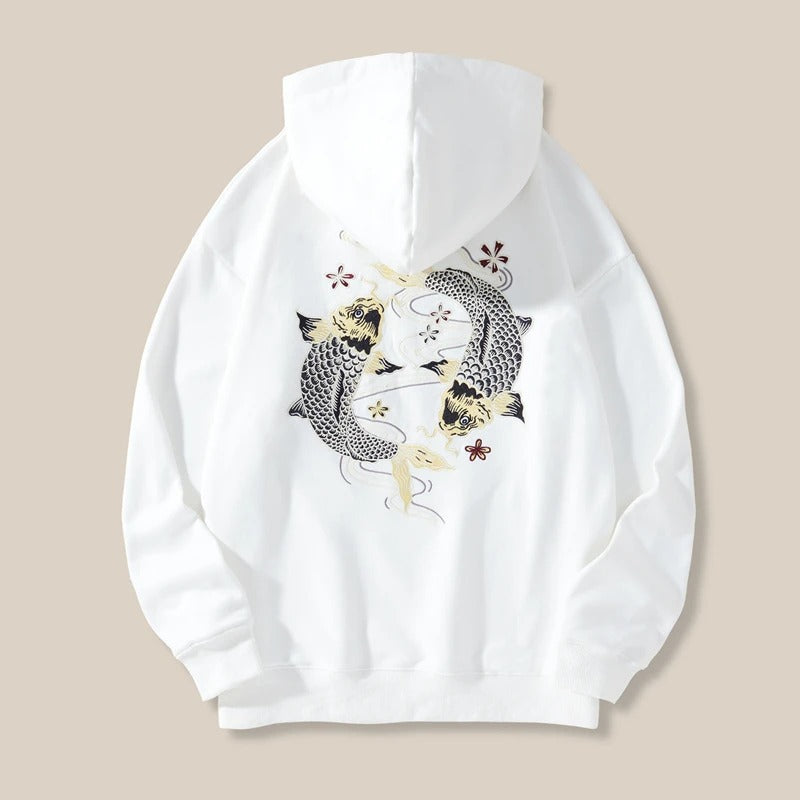 Embroidered Koi Carp Hoodie - Unisex Cotton