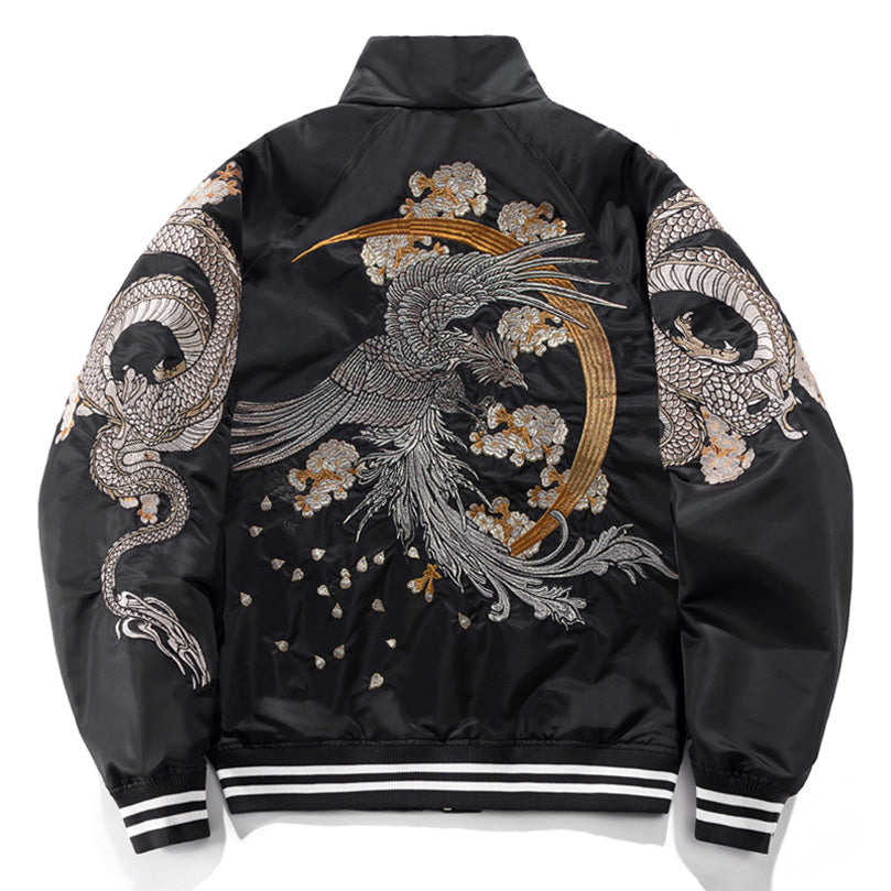 Dragon / Phoenix Sakura Embroidery Bomber Jacket