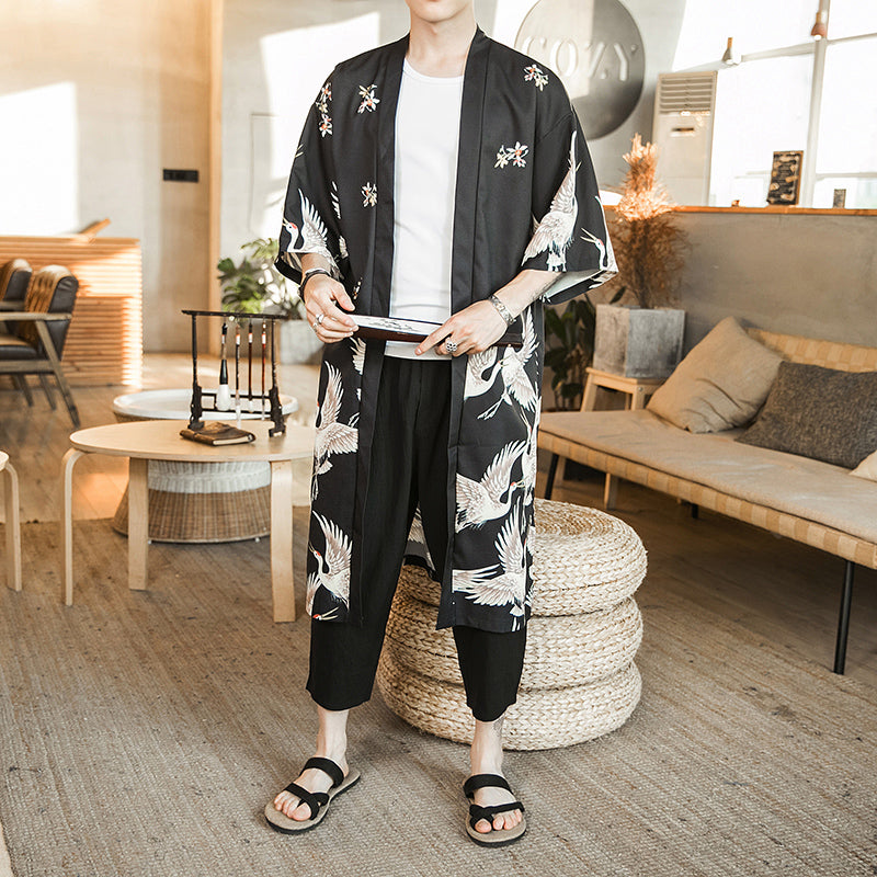 Crane Pattern Kimono, Japanese Robe
