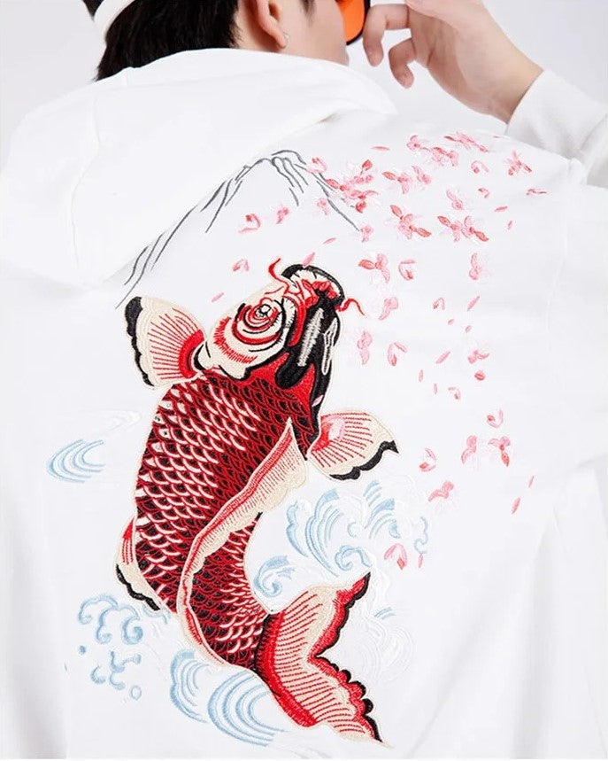 Embroidered Koi Fish Unisex - Japanese Streetstyle Hoodie