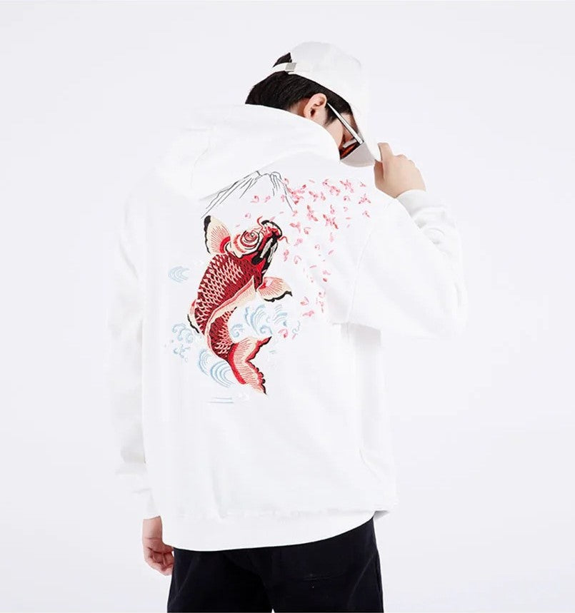 Embroidered Koi Fish Unisex - Japanese Streetstyle Hoodie