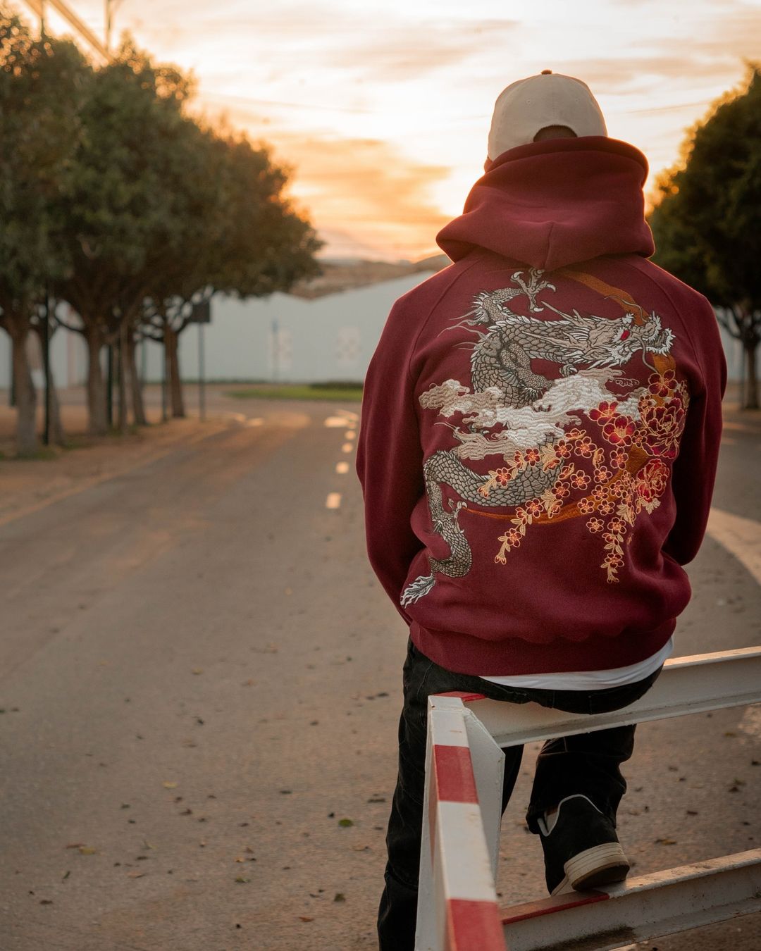 Sudadera con capucha bordada con dragón Sakura