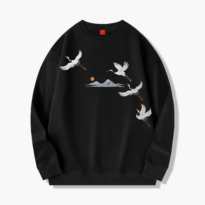 Embroidered Crane Sunset Sweatshirt