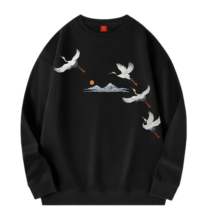 Embroidered Crane Sunset Sweatshirt