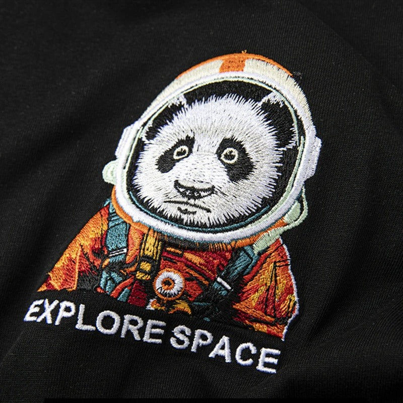 Astro Panda Embroidery T Shirt Cotton