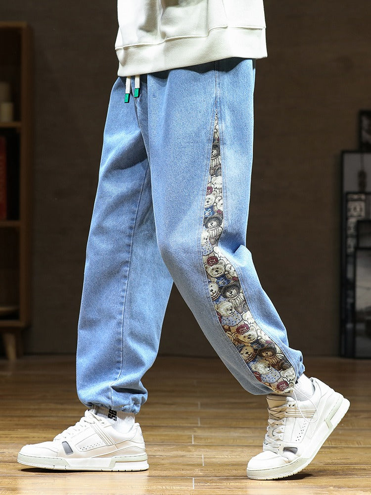 Baggy bestickte Jeans – Bären