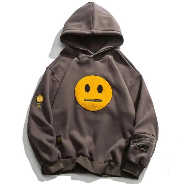 Patchwork Smiley Zipper Hoodie Cotton