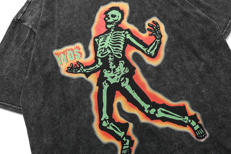 Skelett-T-Shirt im gewaschenen Vintage-Stil