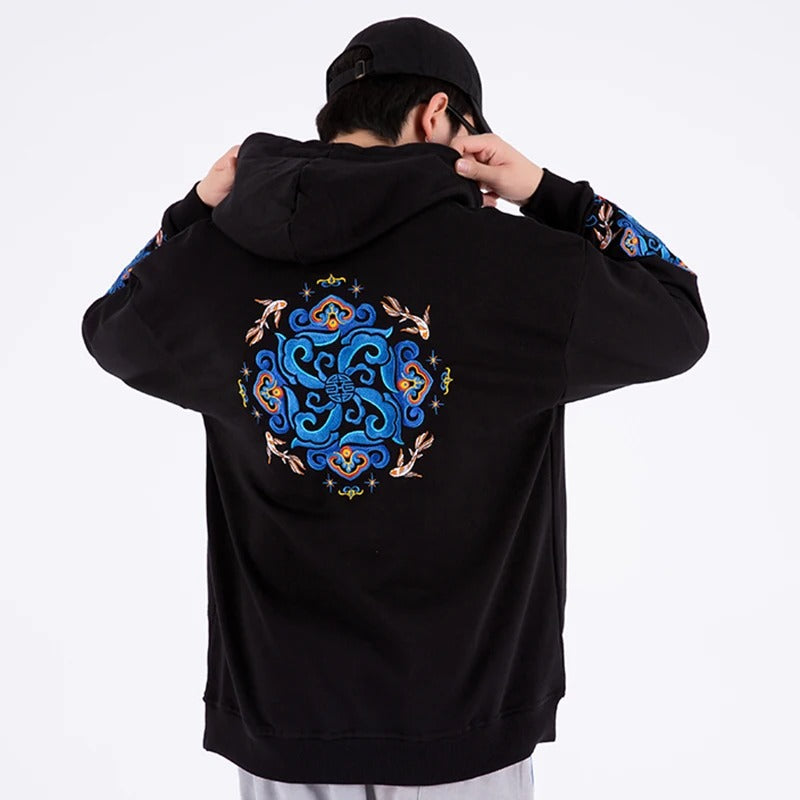 Embroidered Ethnic Style Cotton Hoodie