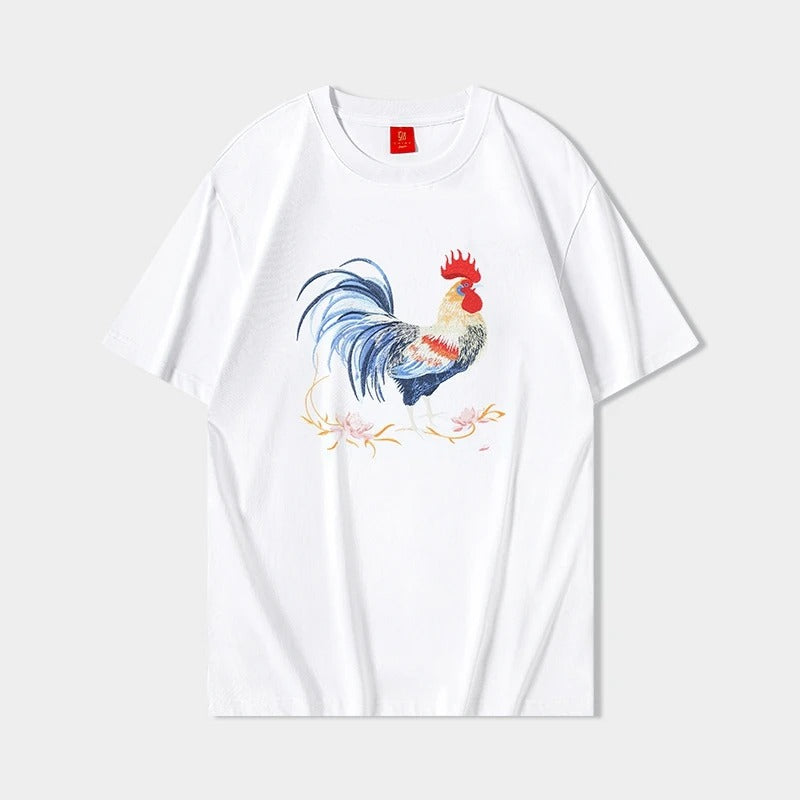 Majestic Rooster Heavy Embroidery T-Shirt