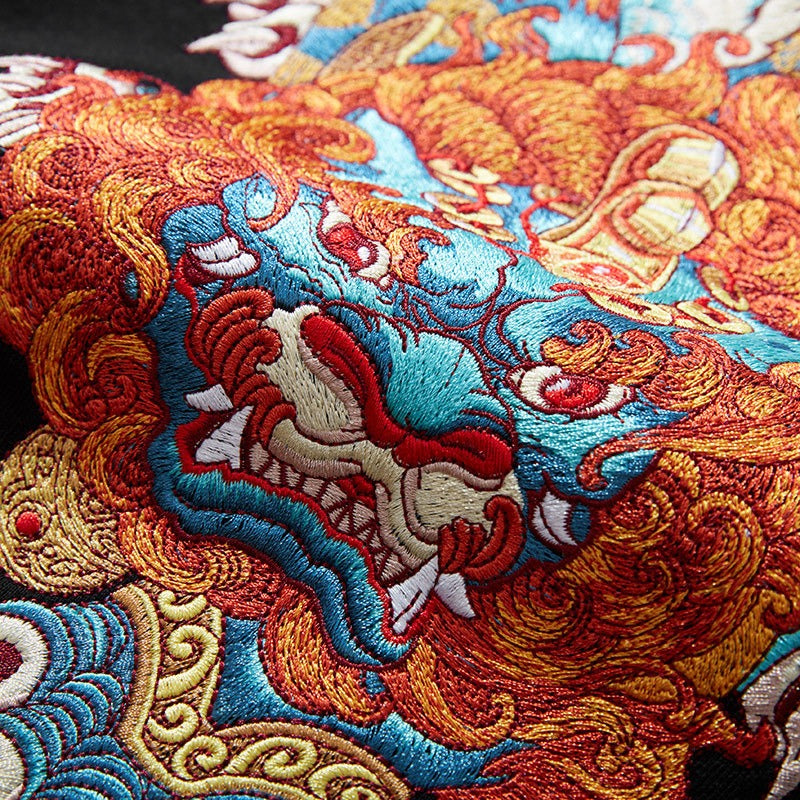 Heavy Embroidery Oriental Lion Hoodie