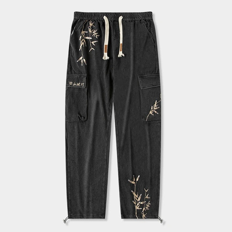 Embroidery Oriental Bamboo Cotton Pants