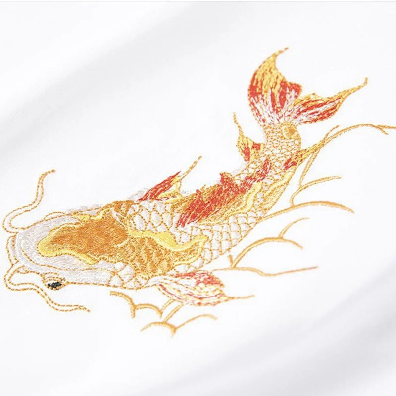 Koi Fish Embroidery T Shirt Cotton