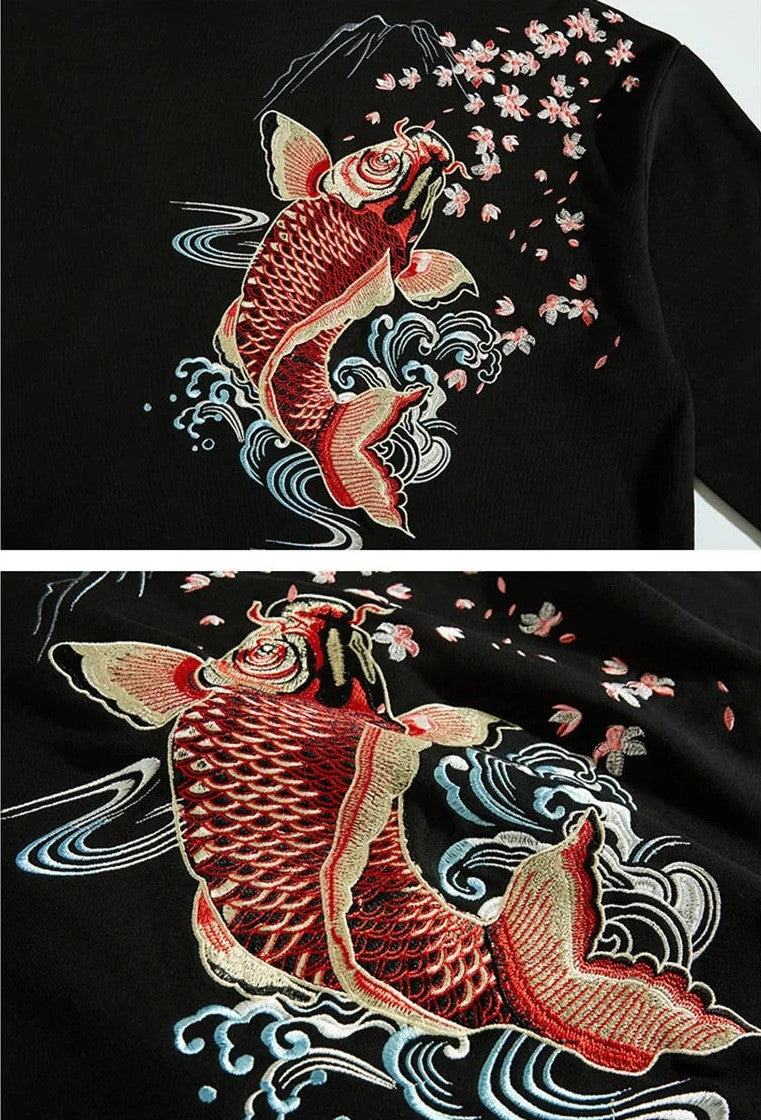 Embroidered Koi Fish Unisex - Japanese Streetstyle Hoodie