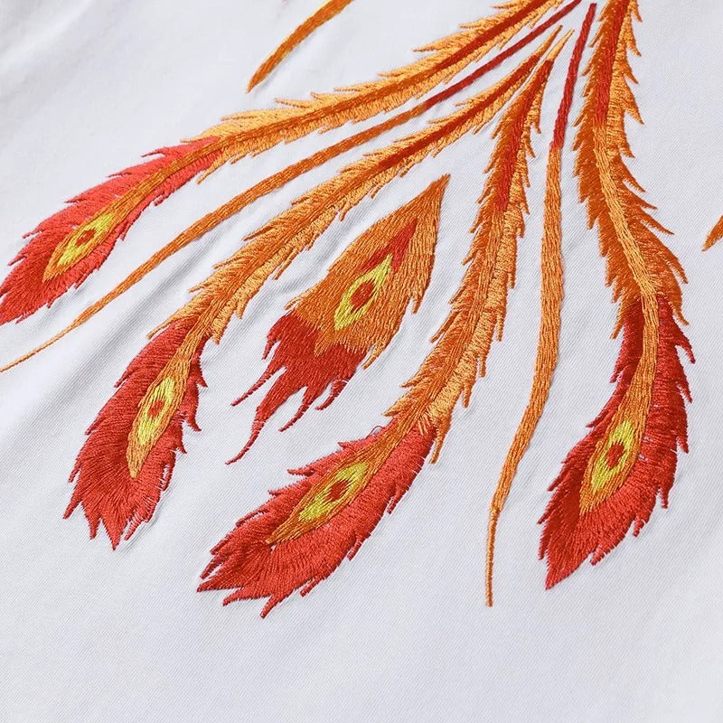 Camiseta bordada Burning Phoenix, Japan Street Style (Unisex)