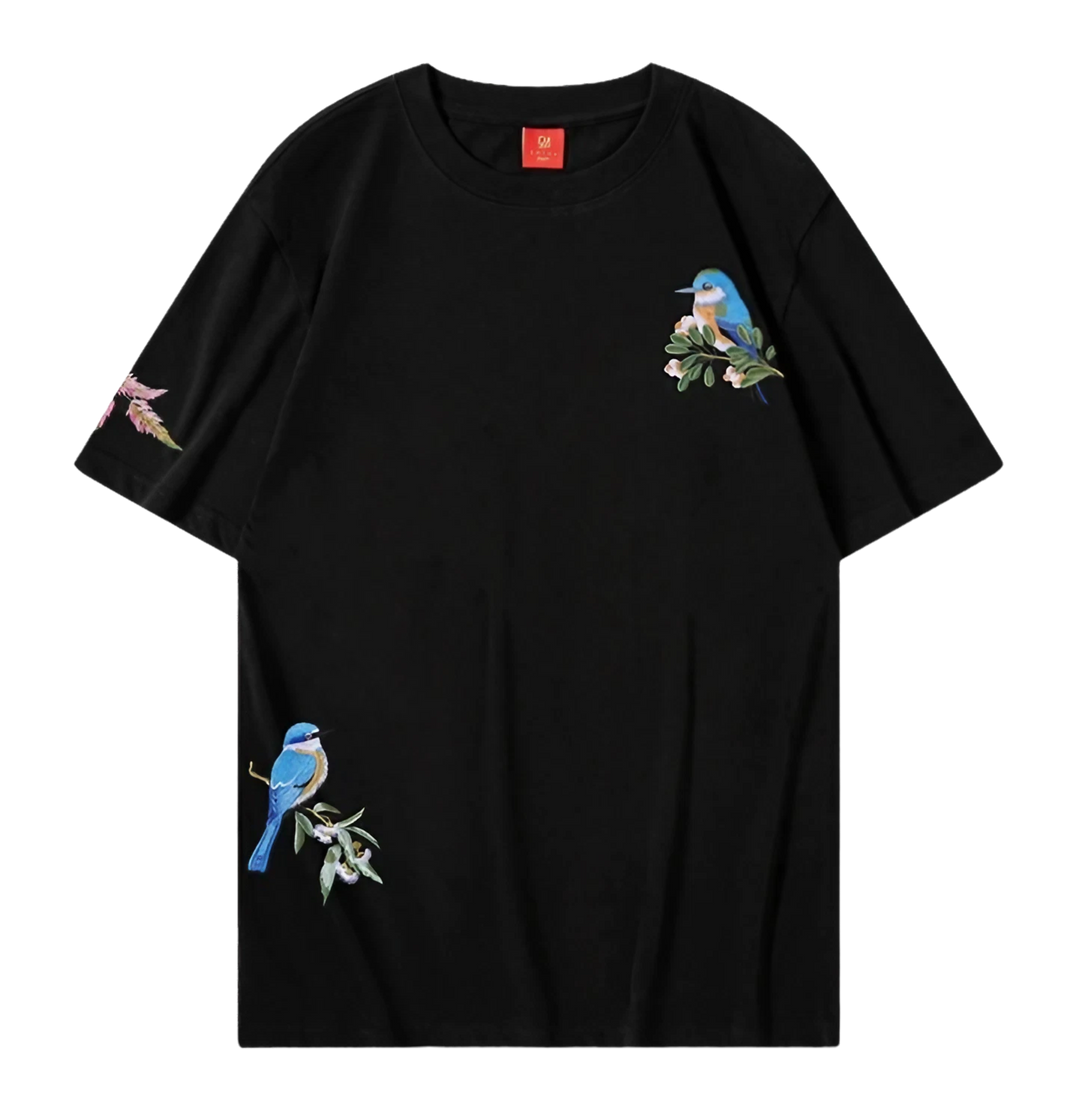 Embroidered Spring Birds T-shirt, Japan Street Style (Unisex)