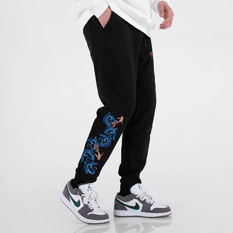 Koi Fish Embroidery Joggers Pants