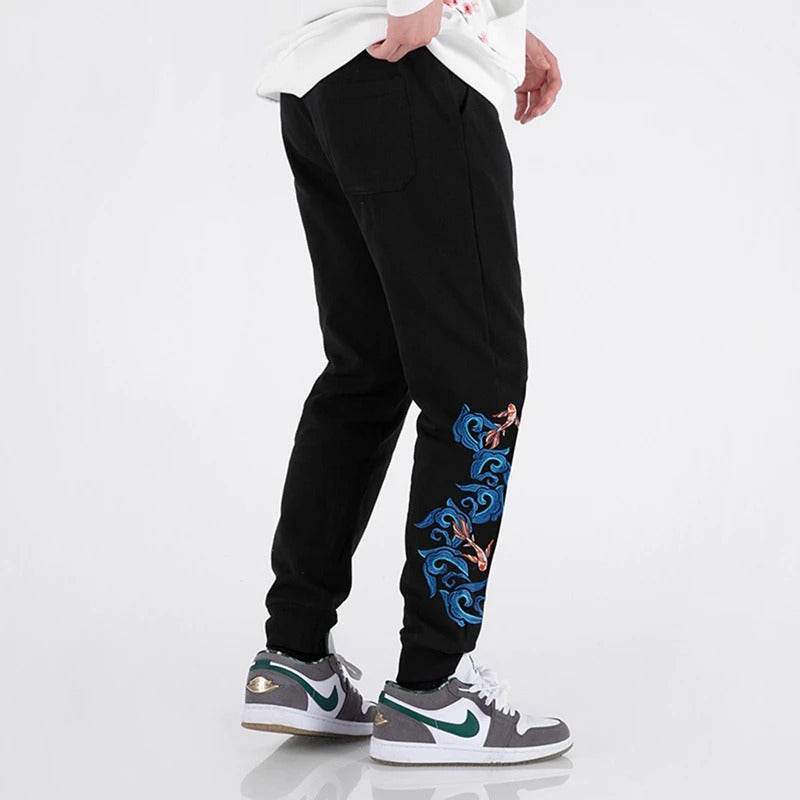 Koi Fish Embroidery Joggers Pants