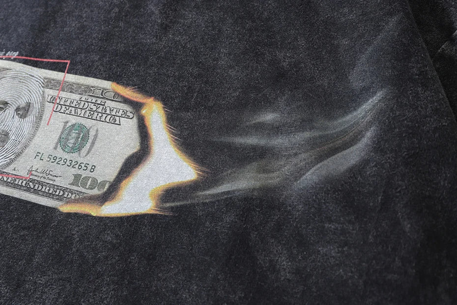 Burning 100 Dollar BIl Retro Washed T-shirt