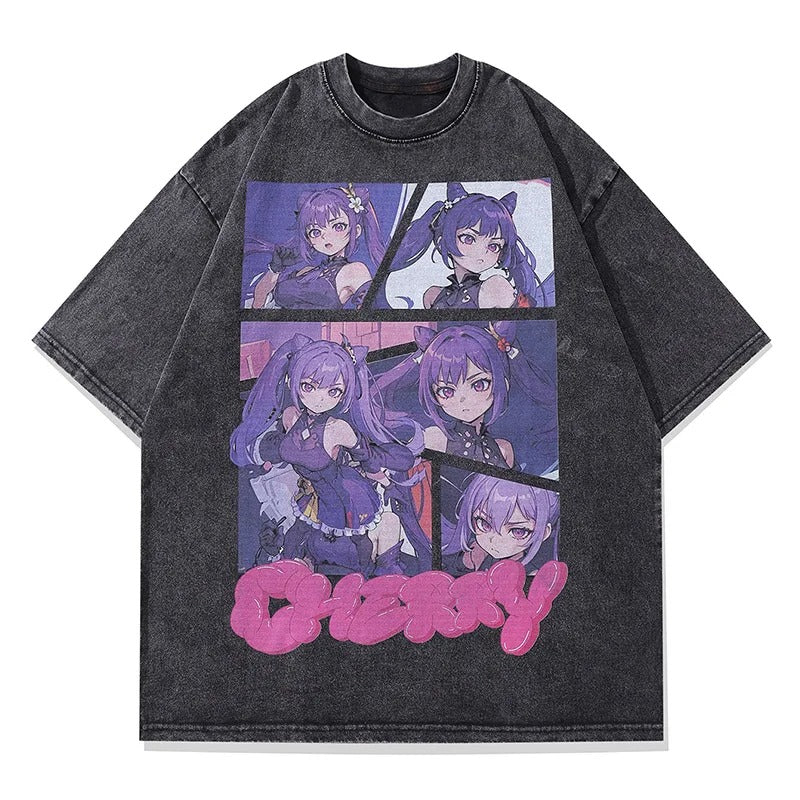 Retro Japanese Anime Shirt/Cherry - Oversized