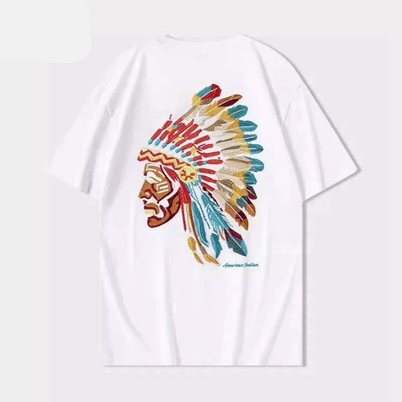 Reflective Heavy Embroidery Native American T-Shirt