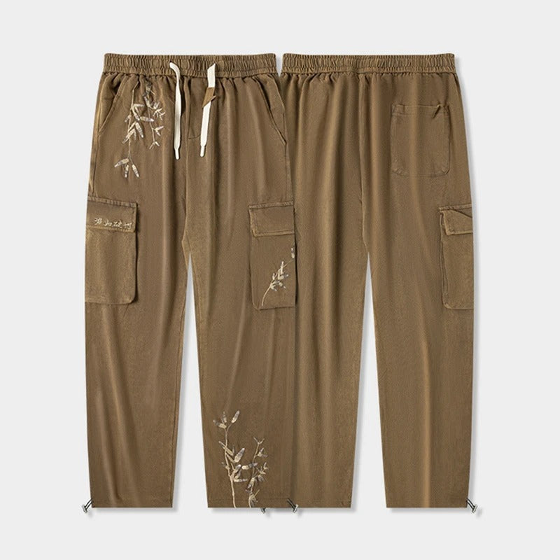 Embroidery Oriental Bamboo Cotton Pants