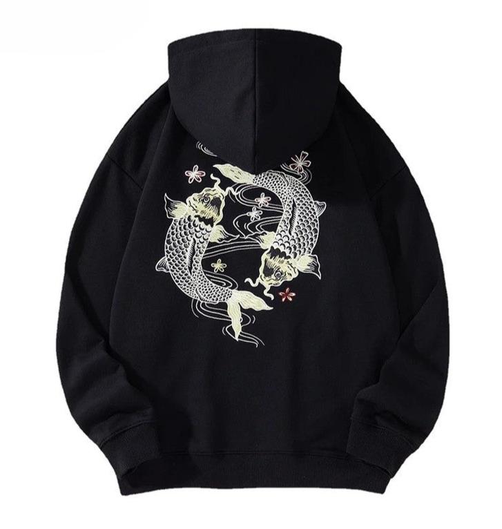 Embroidered Koi Carp Hoodie - Unisex Cotton