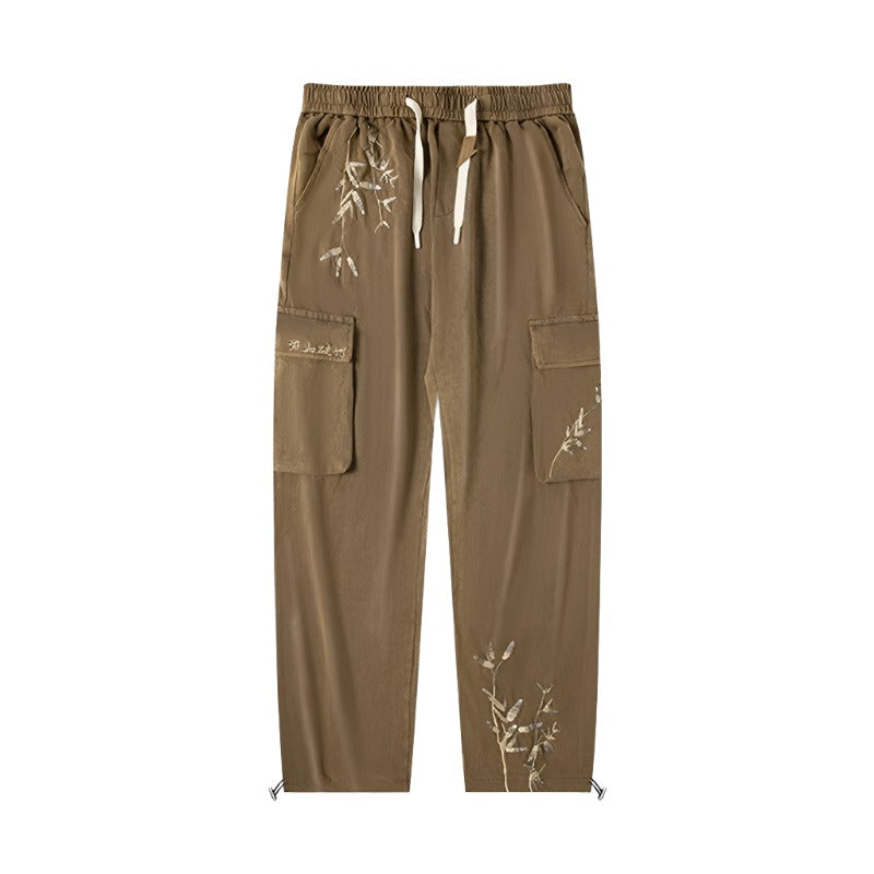 Embroidery Oriental Bamboo Cotton Pants