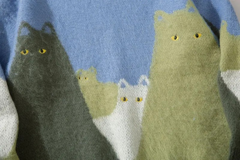 Harajuku Cats Knitted Sweater Unisex