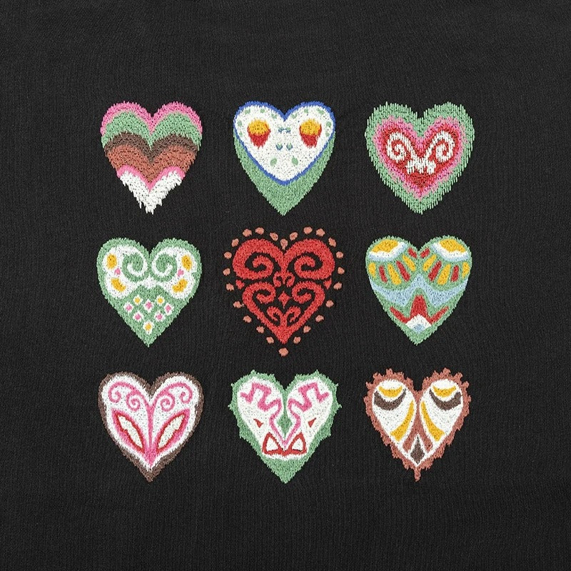 Embroidered Ethnic Hearts T-shirt, Japan Street Style (Unisex)