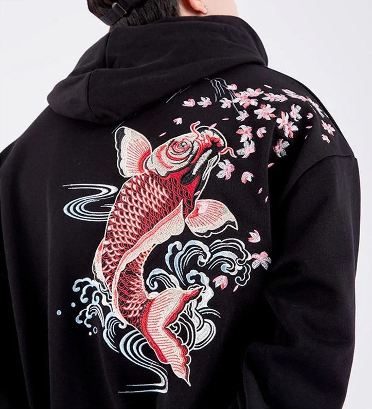 Embroidered Koi Fish Unisex - Japanese Streetstyle Hoodie