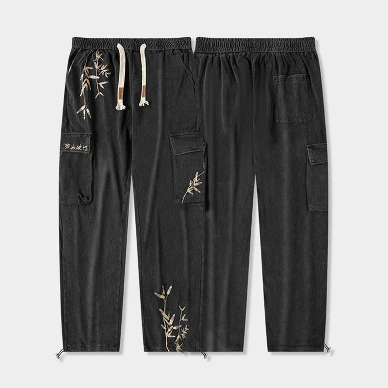 Embroidery Oriental Bamboo Cotton Pants