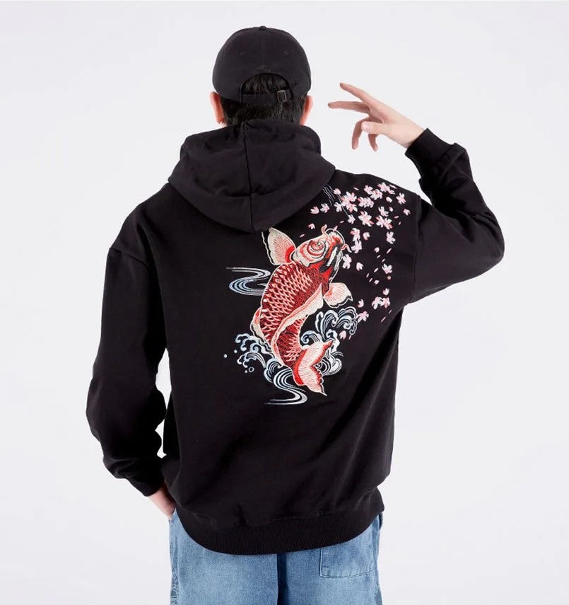 Gestickter Sakura-Hoodie – japanischer Streetstyle