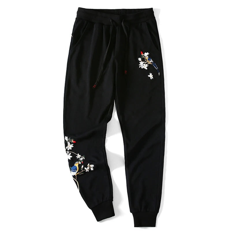 Embroidery Joggers Pants - Nature's Ornaments