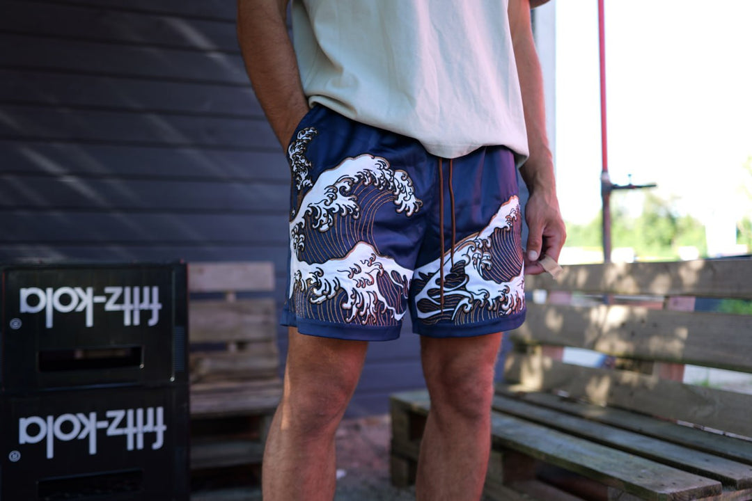 Ukiyo-e Wave Embroidered Unisex Shorts
