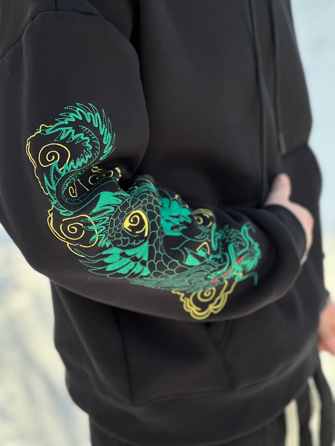 Azure Dragon Embroidery Hoodie