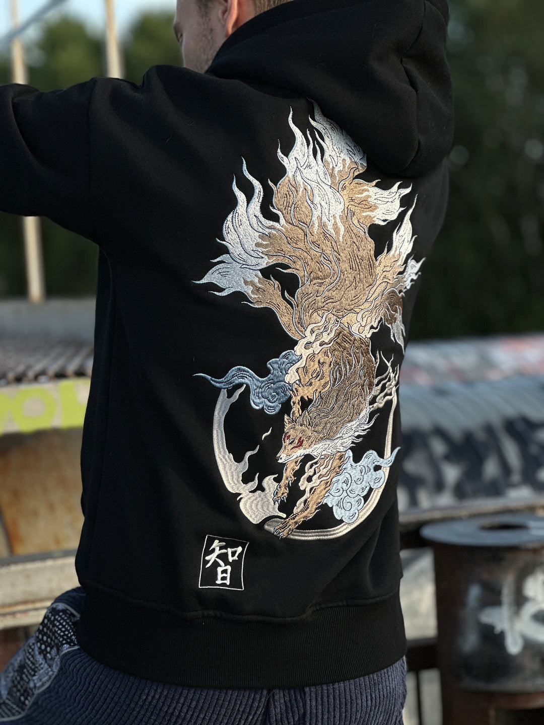 Sudadera con capucha bordada Fox Kitsune de nueve colas, jersey Yokosuka