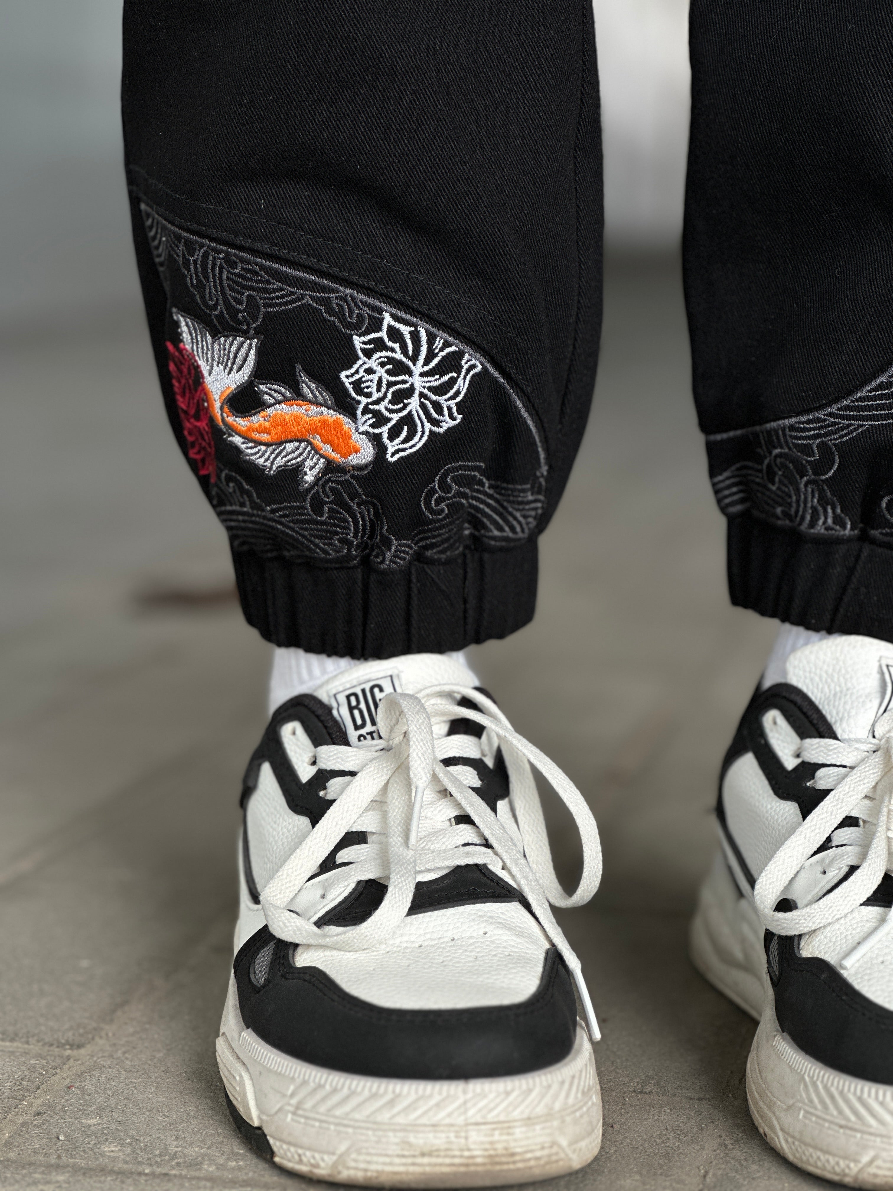 Embroidery Koi Fish Unisex Baggy Cotton Pants – streetzen