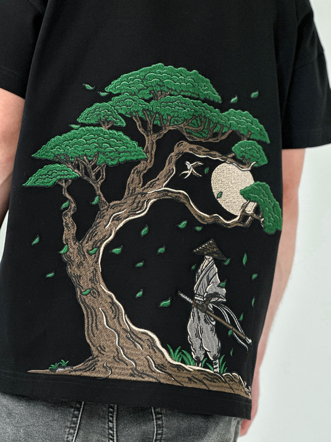 Embroidered ''Blades & Blossoms'' T-Shirt - 280GSM Heavy Cotton - Unisex
