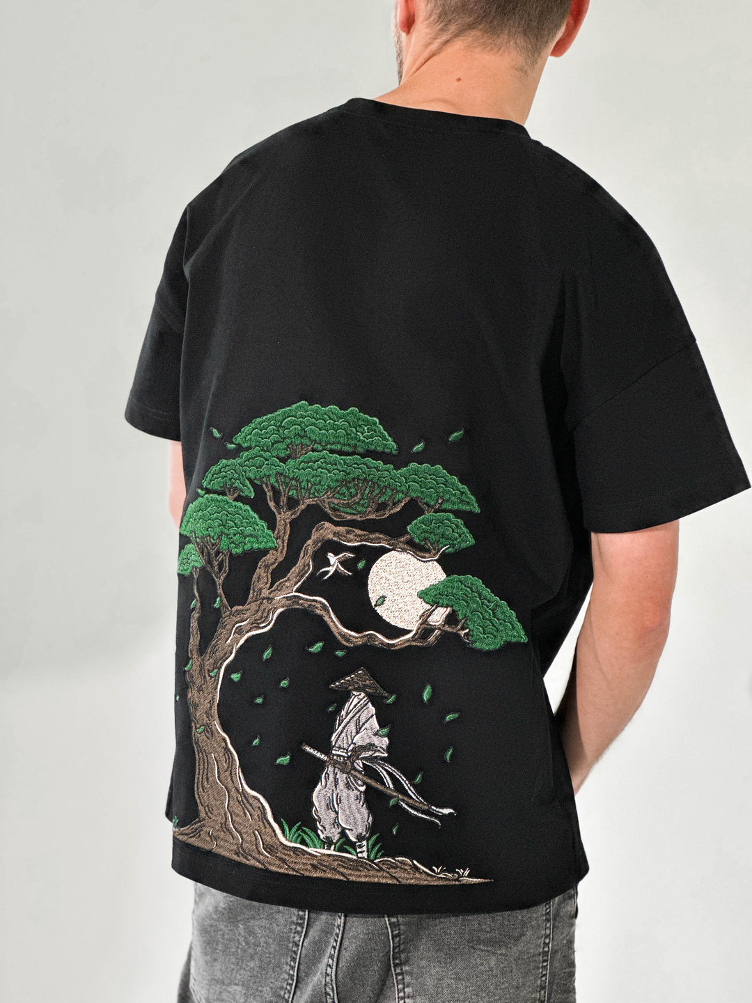 Embroidered ''Blades & Blossoms'' T-Shirt - 280GSM Heavy Cotton - Unisex
