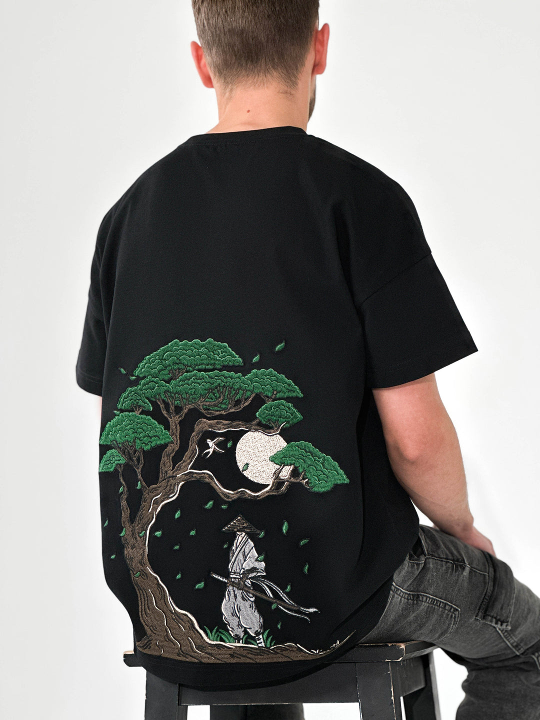 Embroidered ''Blades & Blossoms'' T-Shirt - 280GSM Heavy Cotton - Unisex