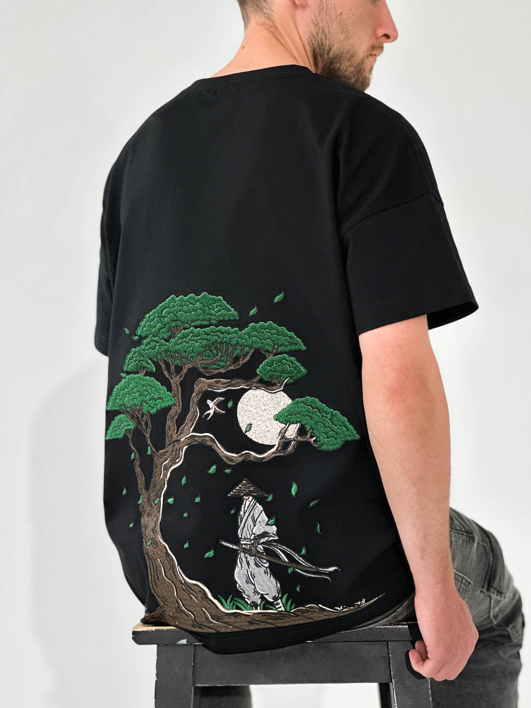 Embroidered ''Blades & Blossoms'' T-Shirt - 280GSM Heavy Cotton - Unisex