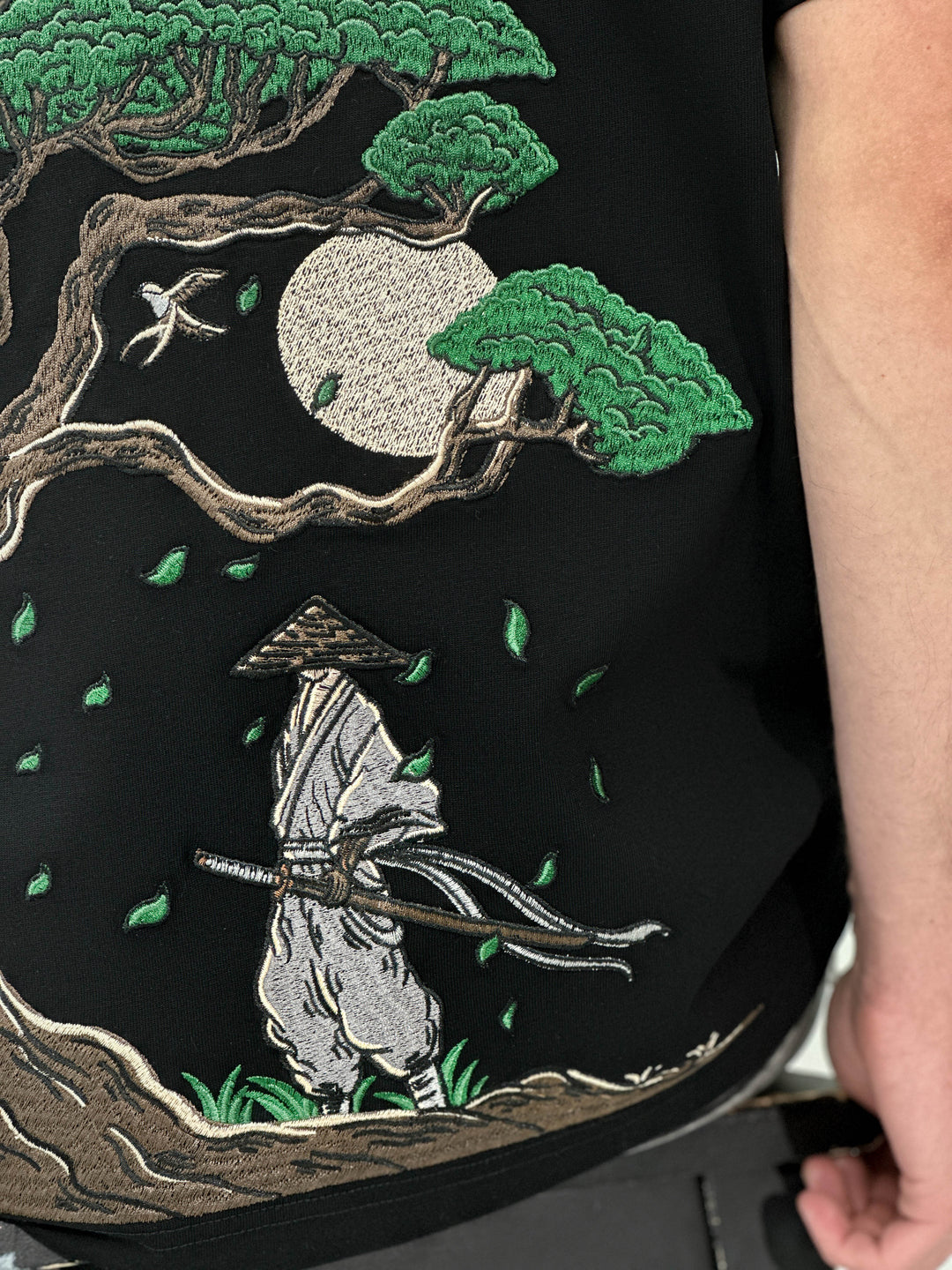 Embroidered ''Blades & Blossoms'' T-Shirt - 280GSM Heavy Cotton - Unisex