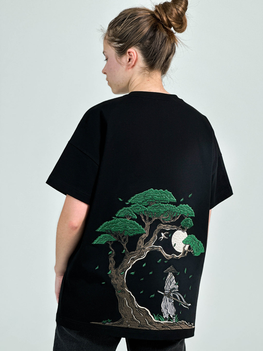 Embroidered ''Blades & Blossoms'' T-Shirt - 280GSM Heavy Cotton - Unisex