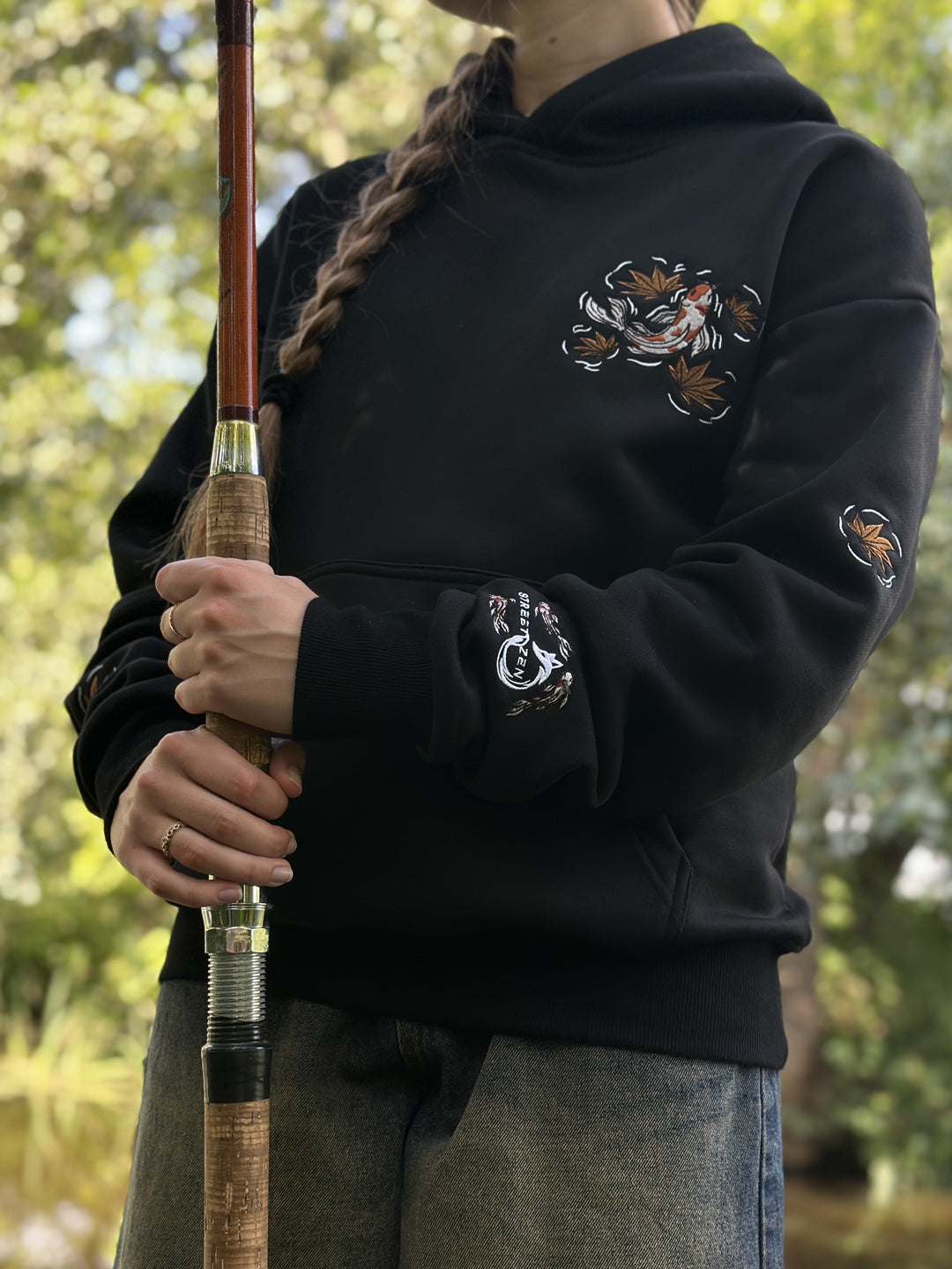 Heavy Embroidery Japanese Koi Fish Hoodie 400GSM