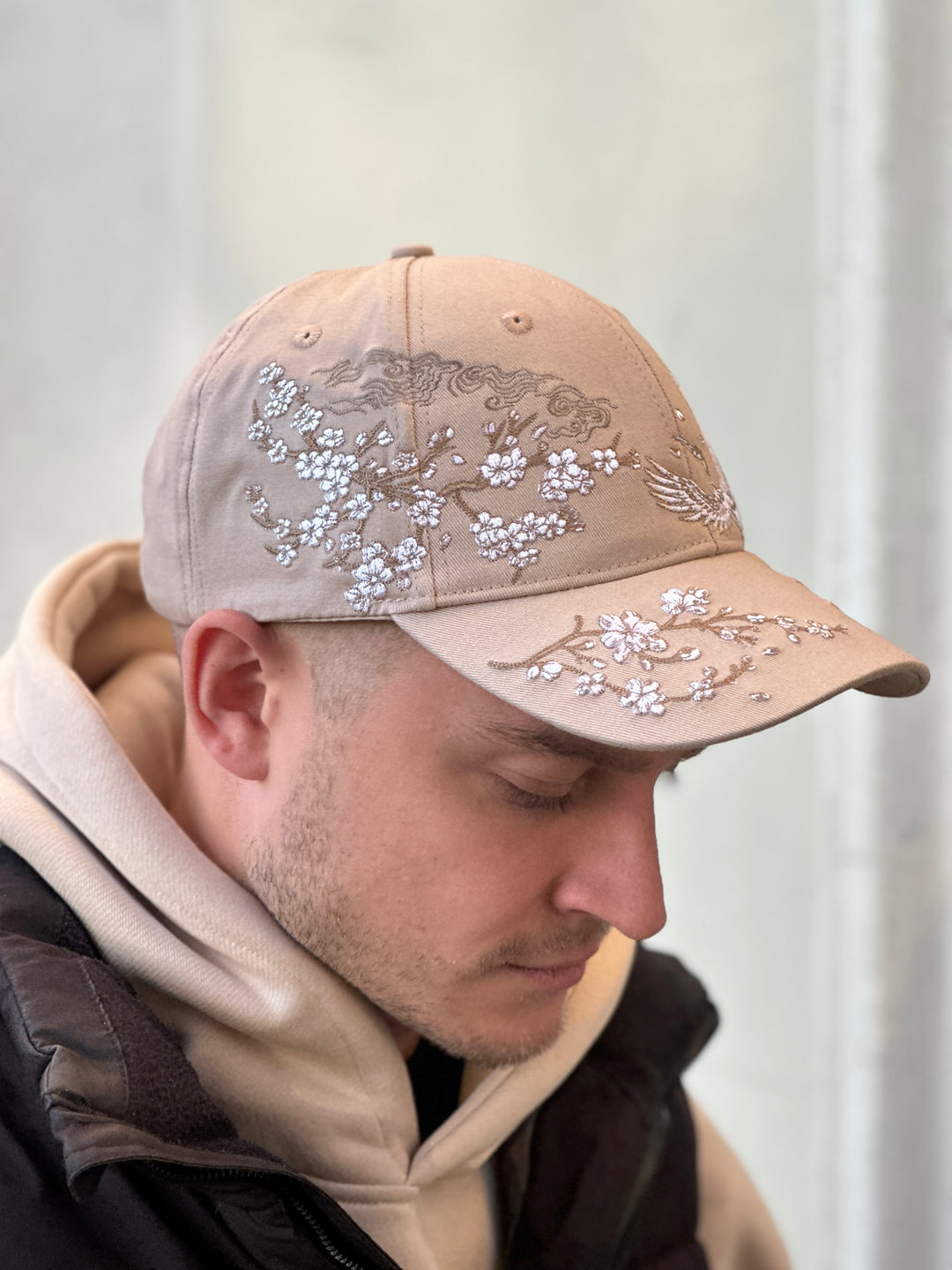 Sakura Crane Embroidered Cap - Unisex - Sakura Sand