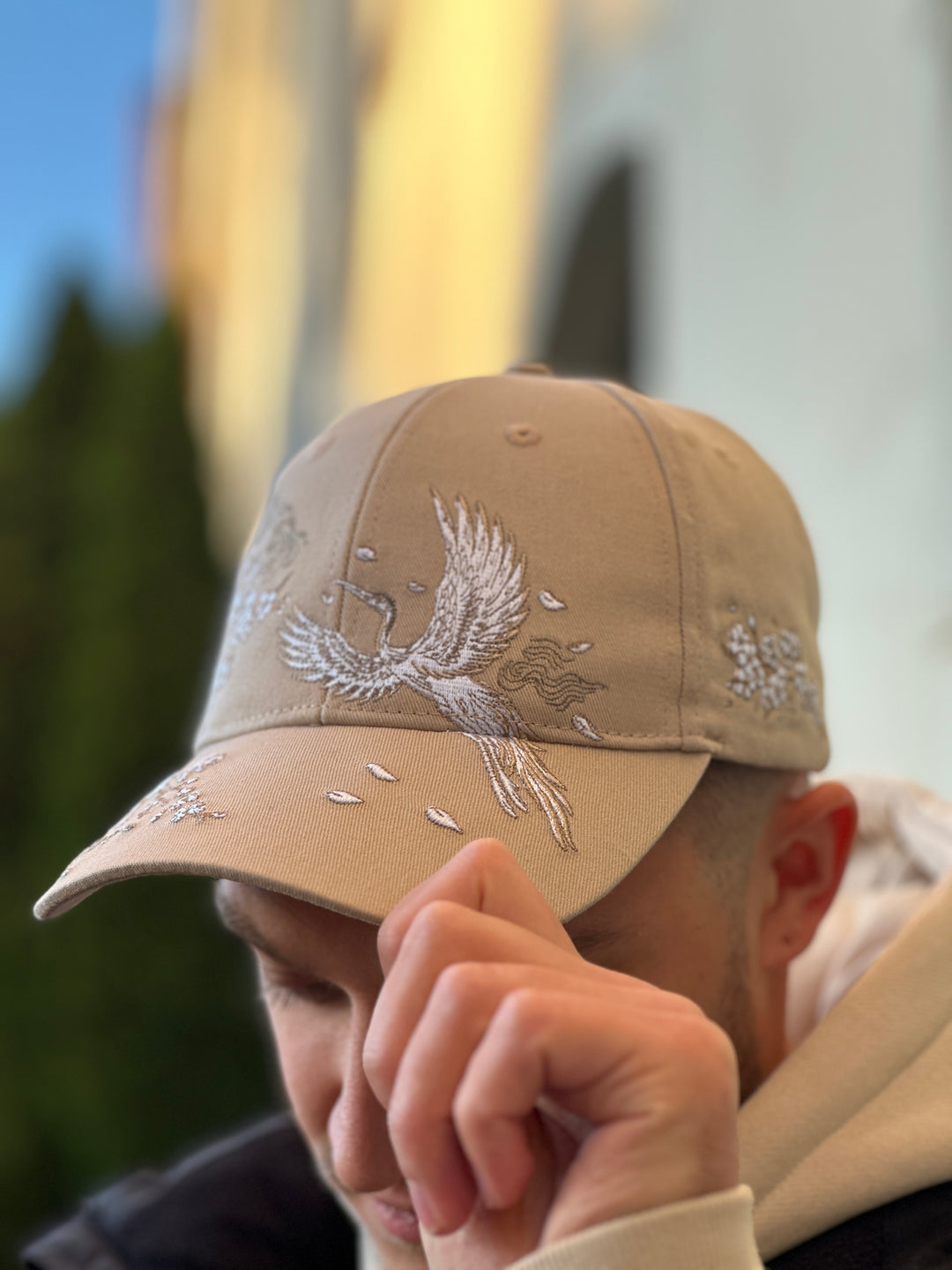 Sakura Crane Embroidered Cap - Unisex - Sakura Sand