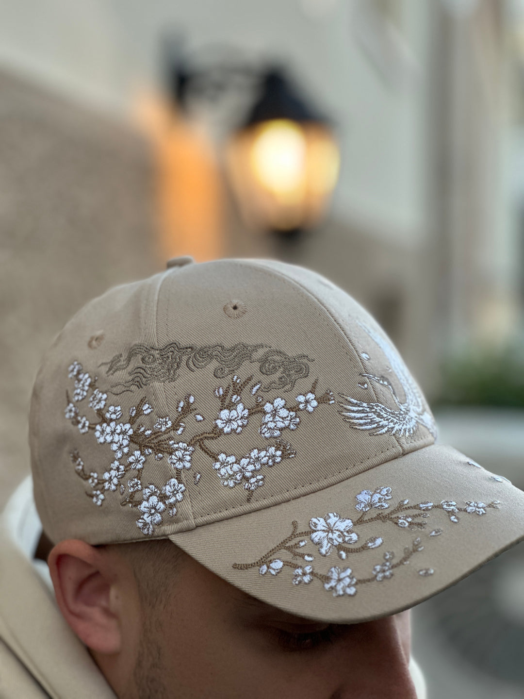 Sakura Crane Embroidered Cap - Unisex - Sakura Sand